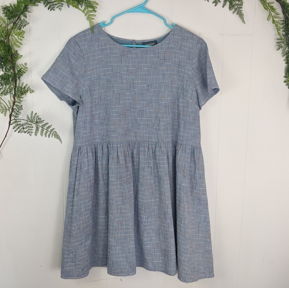 ModCloth Light Blue Plaid Short Sleeve Dress